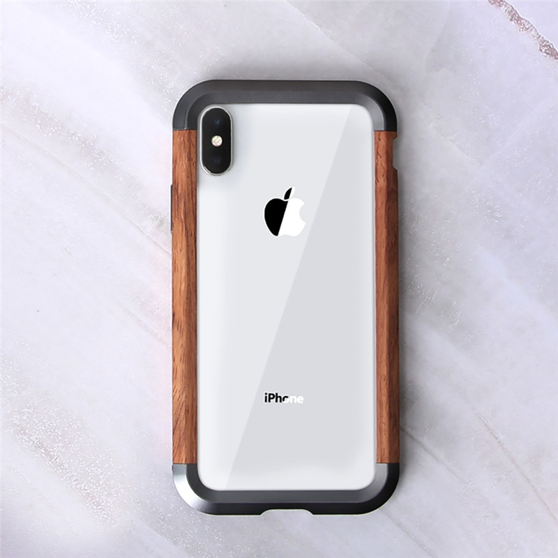 RjustLuxuryRetroAluminumWoodShockproofFrameForAppleIphoneXXSXR11ProMAXMetalLogProtectionPhoneCaseBumper