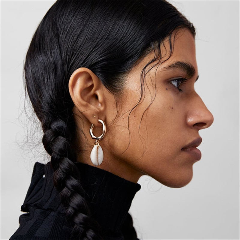 JCYMONG13StyleSeaShellEarringsForWomenGoldSilverColorMetalShellCowrieStatementEarrings2019SummerBeachJewelry