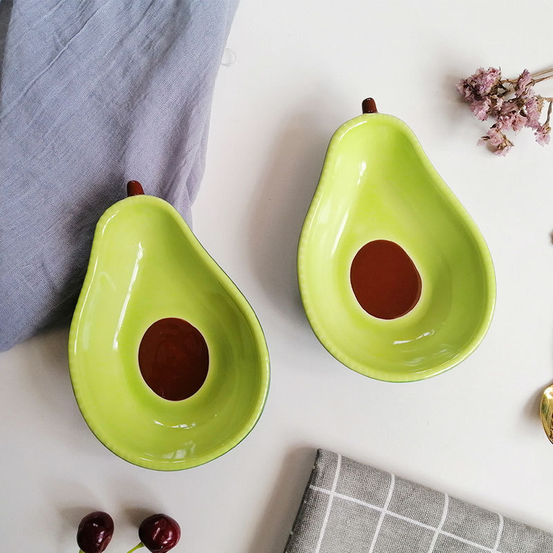 NordicCreativeCuteAvocadoGlazeColorCeramicDishSnackFruitSaladBowlBreakfastCerealDessertPlatePhotographyProps