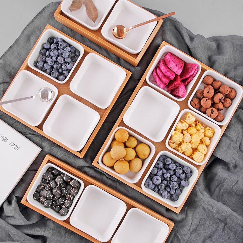 RectangleCeramicBambooDryFruitDessertBoxDish