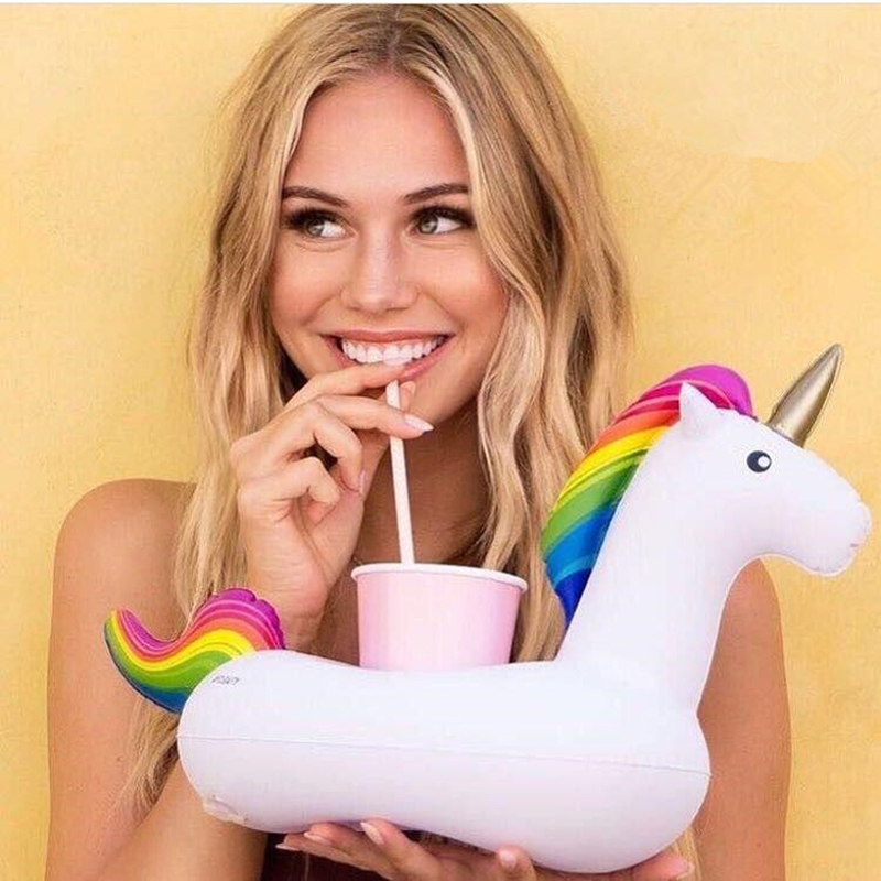 YUYUHotMiniUnicornInflatableCupHolderDrinkFloatWatertoysSuppliesPartyBeverageBoatsPhoneStandHolderPoolToys