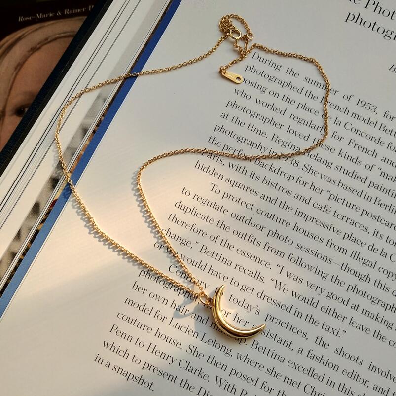 HotSaleSilverDelicateMoonPendantNecklaceWomenCurvedMoonhorn925SterlingSilverMoonNecklaceJewelryBirthdayGift