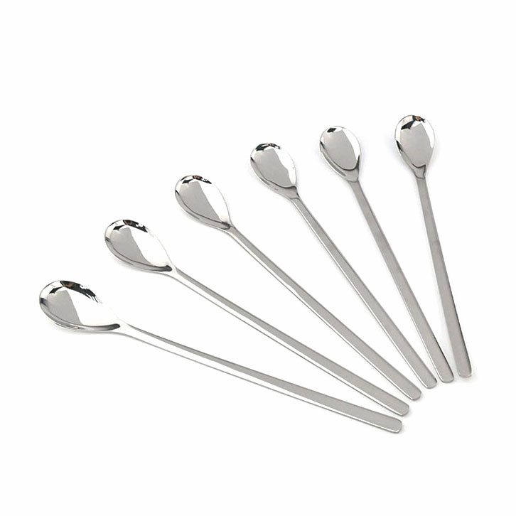 6pcs9StainlessSteelCoffeeSpoonLongHandledServingSpoonTeaspoonDessertHoneyFruitJuiceIceCreamSpoonsCutlery