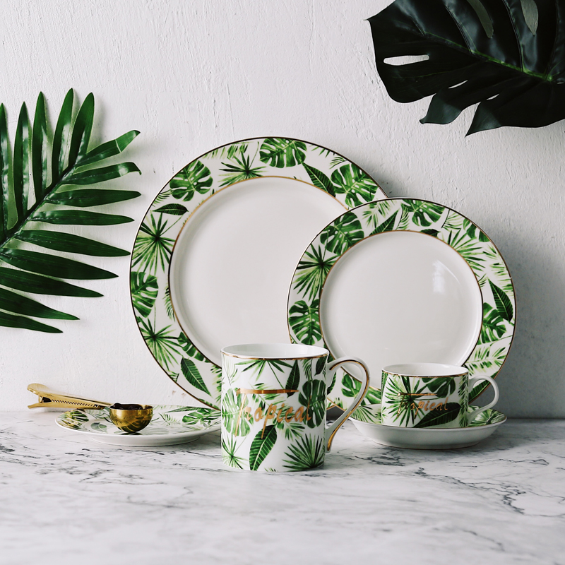 BeautyGoldEuropeanStyleGreenPlantsPatternCeramic