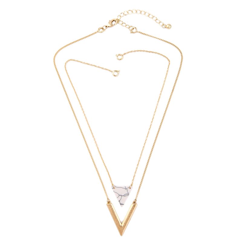 KISSMEAlloyArtificialMarbleTrianglePendantNecklace2016NewSummerJewelryAlloyLayeredNecklace