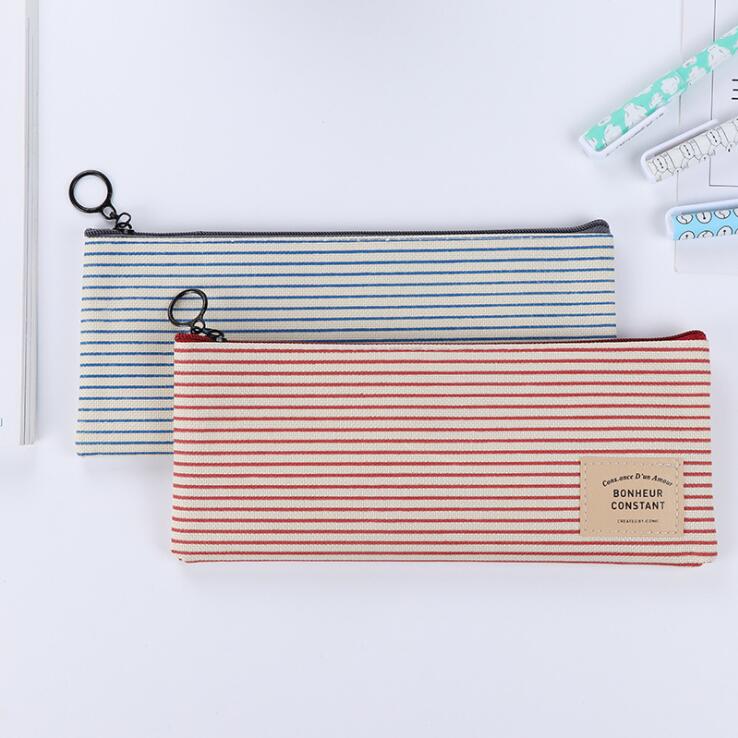 BriefStyleGridStripesCanvasPencilBagStationeryStorageOrganizerCaseSchoolSupplyPromotionalGiftStationery
