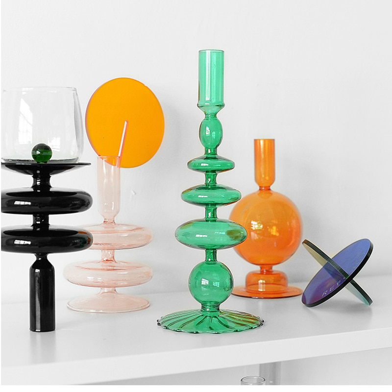GlassCandleHoldersforPillarCandleTaperCandleWeddingdecorationClearCandlestickholderforhomedecoration