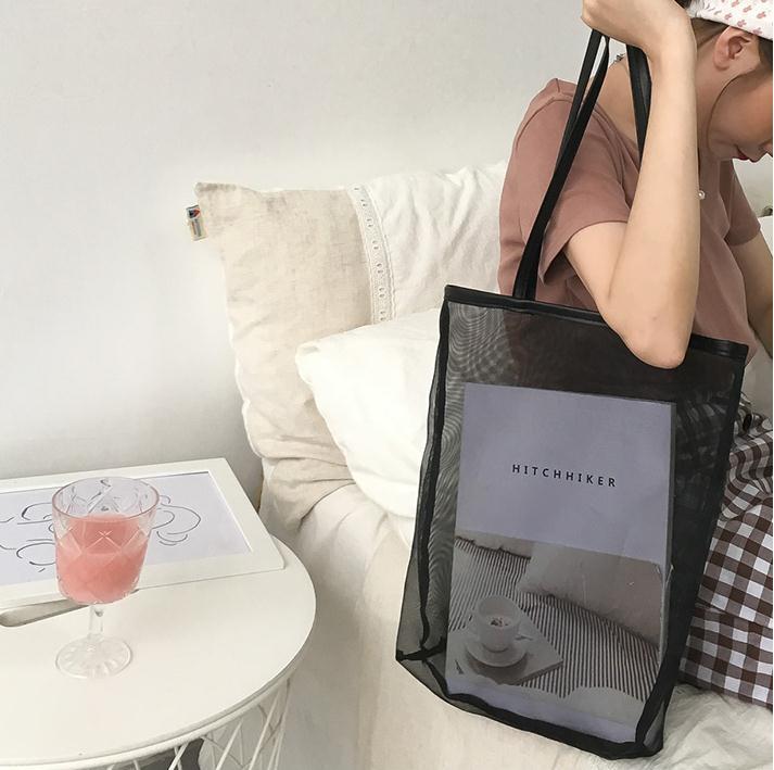 GETSRINGWomenHandbagChicMeshBagSummerShoulderBagTotesLargeCapacityToteShoppingBagCasualBackTransparentHandbag