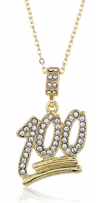 2018FashionSimpleHollowNecklaceGoldFullWhiteRhinestone100PointsPendantJewelryStudentBlingNecklacesJewelryGift