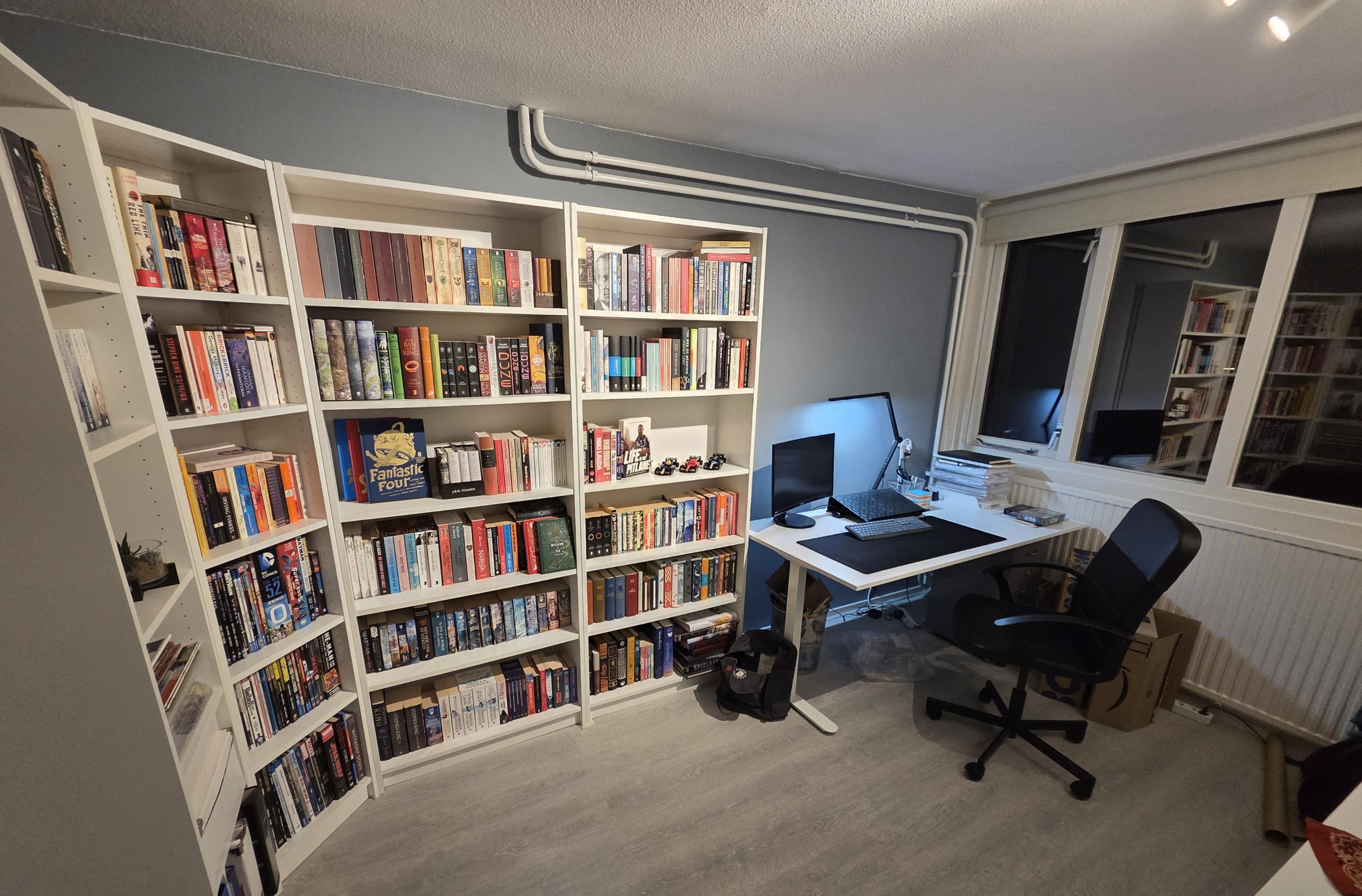 Wide panoramic of a minimal modern desk setup