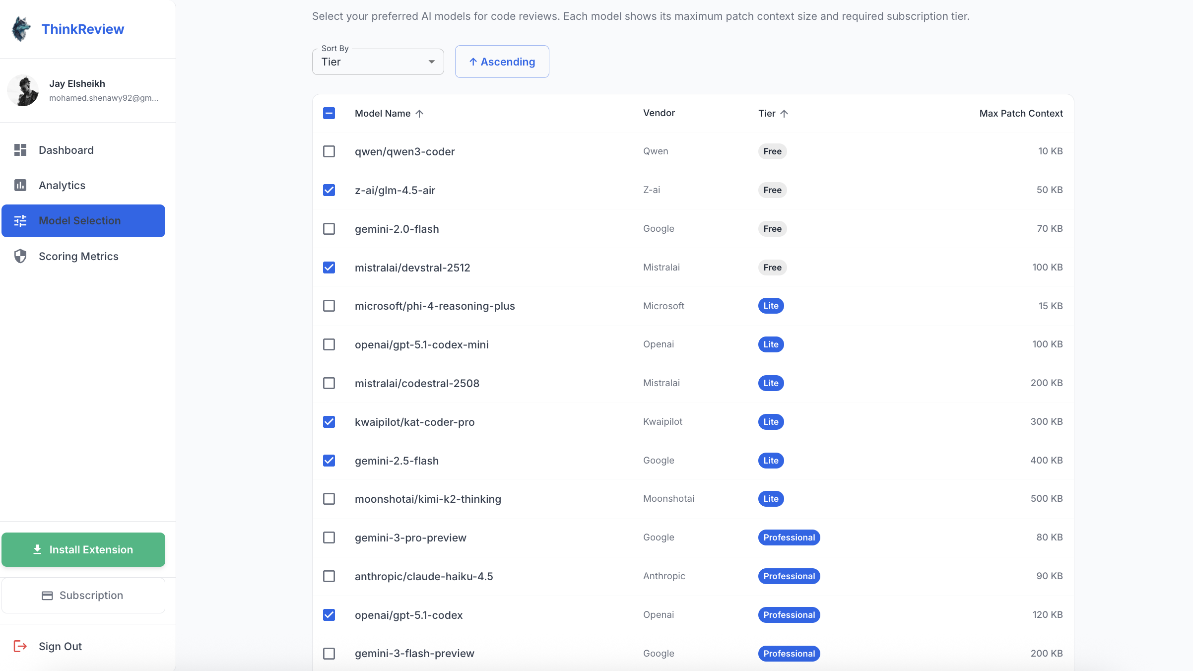 Model Selection Feature