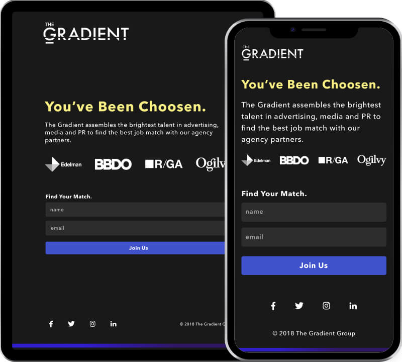 Gradient landing pages tablet and mobile sized