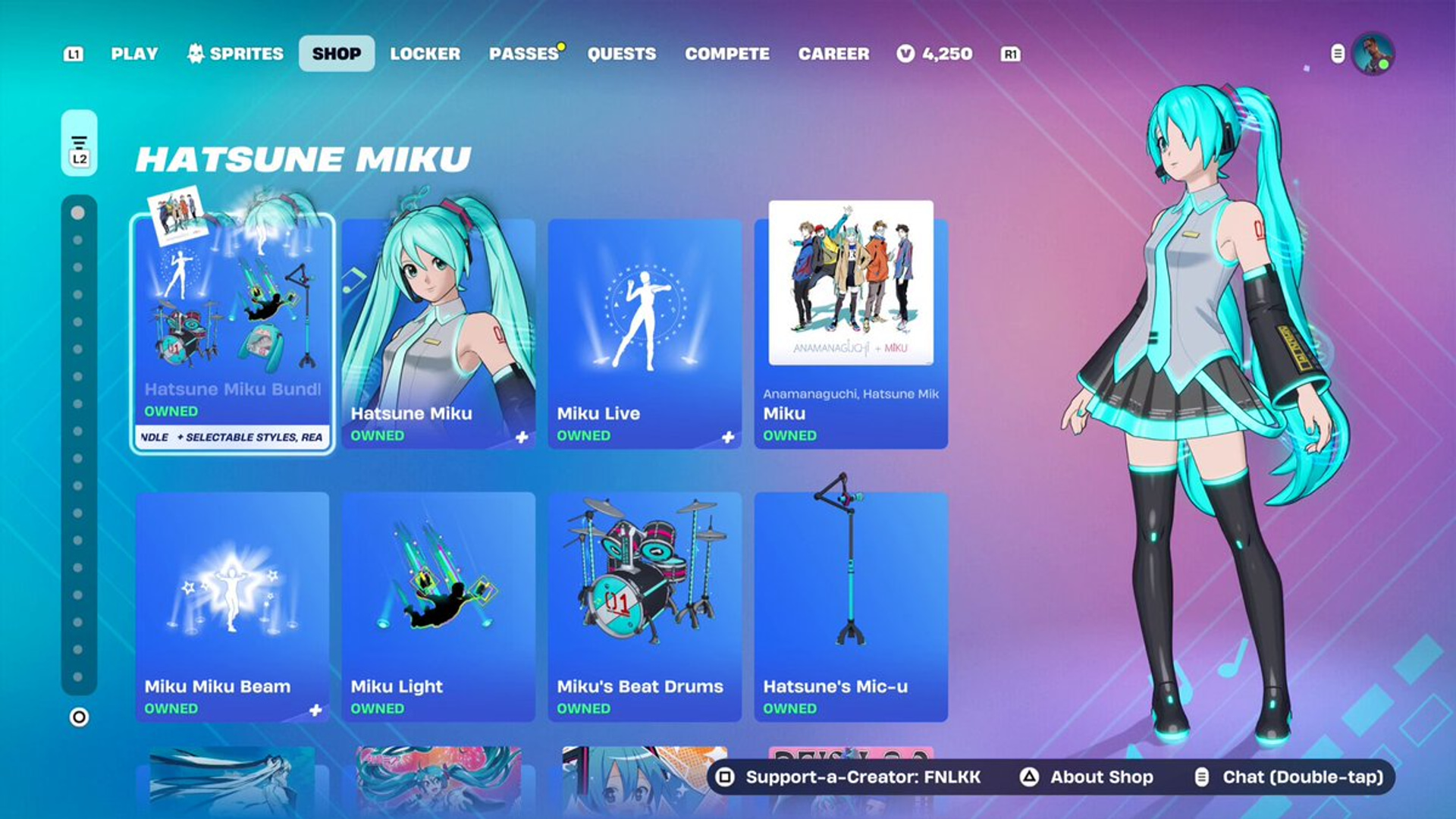 フォートナイトの今日のアイテムショップ、初音ミクなど販売中