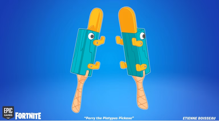 『フィニアスとファーブ』のフォートナイトスキンは、ゲーム内バナーへの誤表示によって予定より早くリークされた ペリー・ザ・カモノハシのツルハシ（2個セット）がオンラインにリークされました。 1