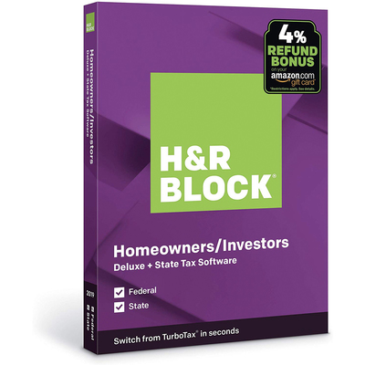H&R Block tax software deluxe + state 2019 with refund bonus
