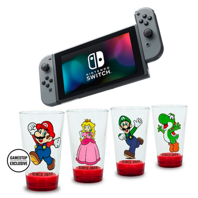 Nintendo Switch with free Mario glass set