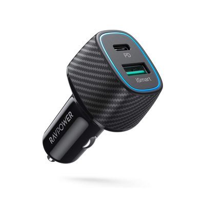 RAVPower 48W USB-C Car Charger with Power Delivery 3.0 and Quick Charge 3.0