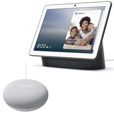 Google Nest Hub Max smart home display and Nest Mini smart speaker