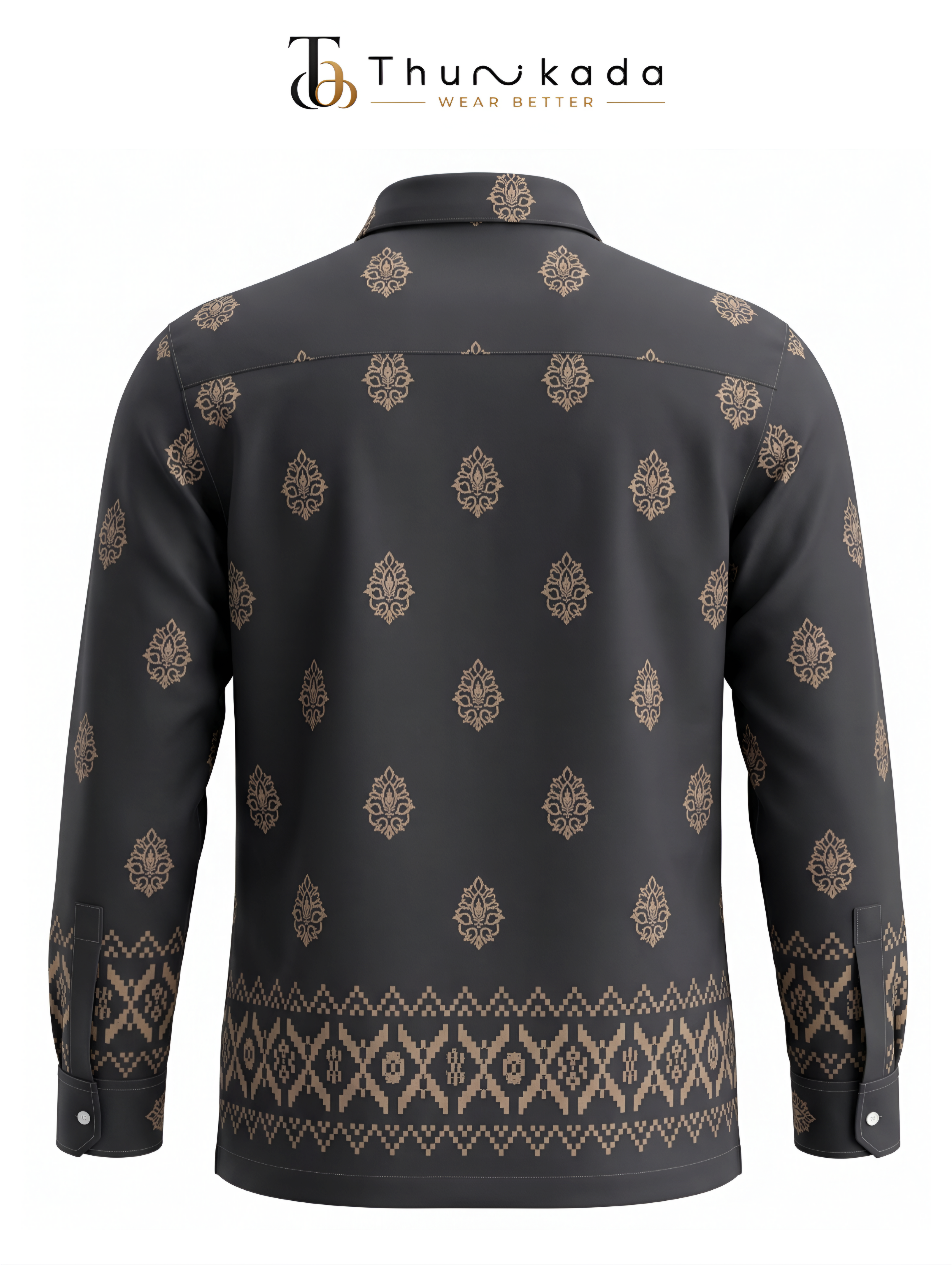 Charcoal Grey Gold Motif Printed Shirt thumbnail 3