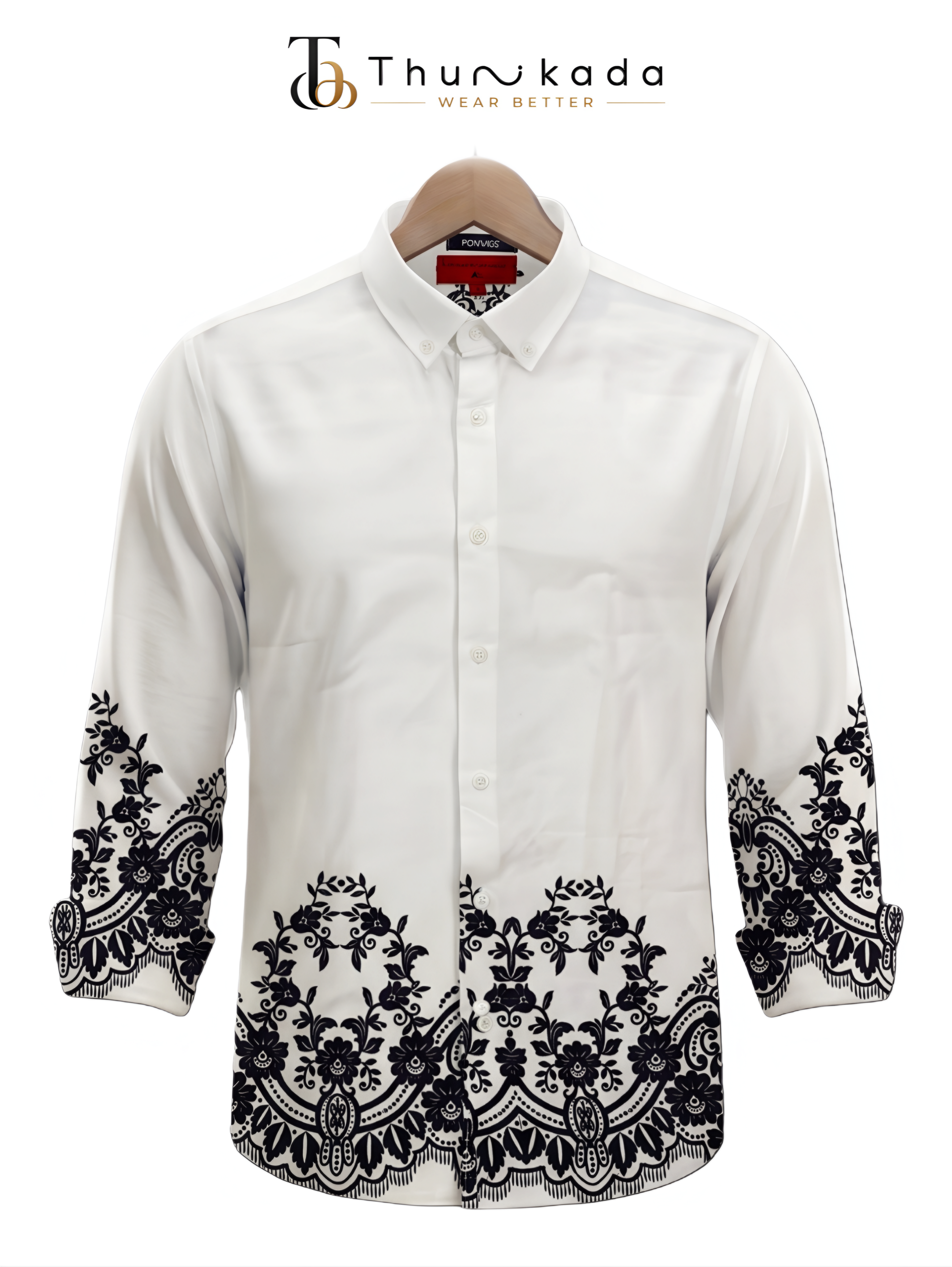 Men's Elegant Floral Embroidered White Shirt thumbnail 1