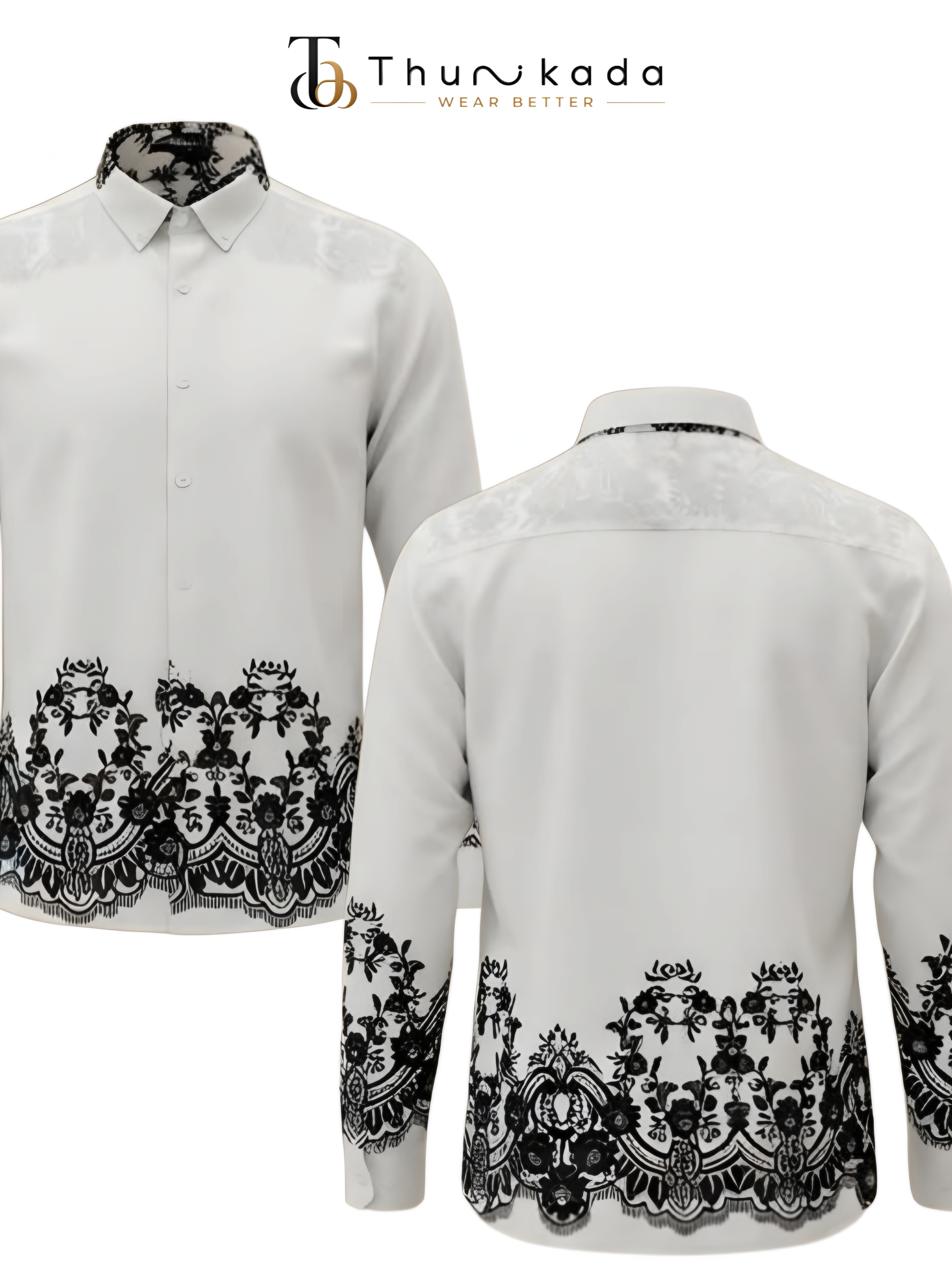 Men's Elegant Floral Embroidered White Shirt thumbnail 3