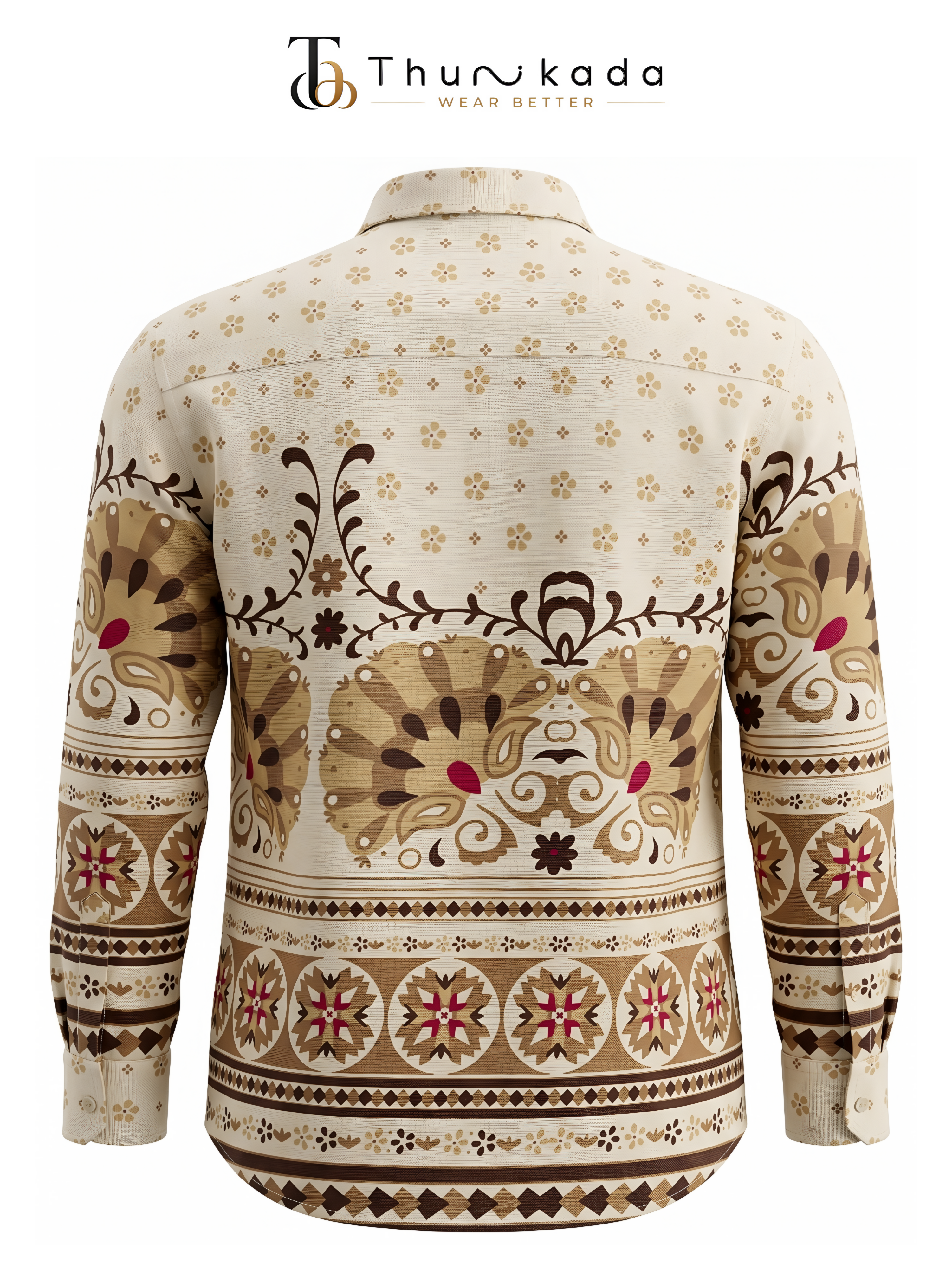 Bohemian Vintage Printed Casual Shirt - Beige thumbnail 3
