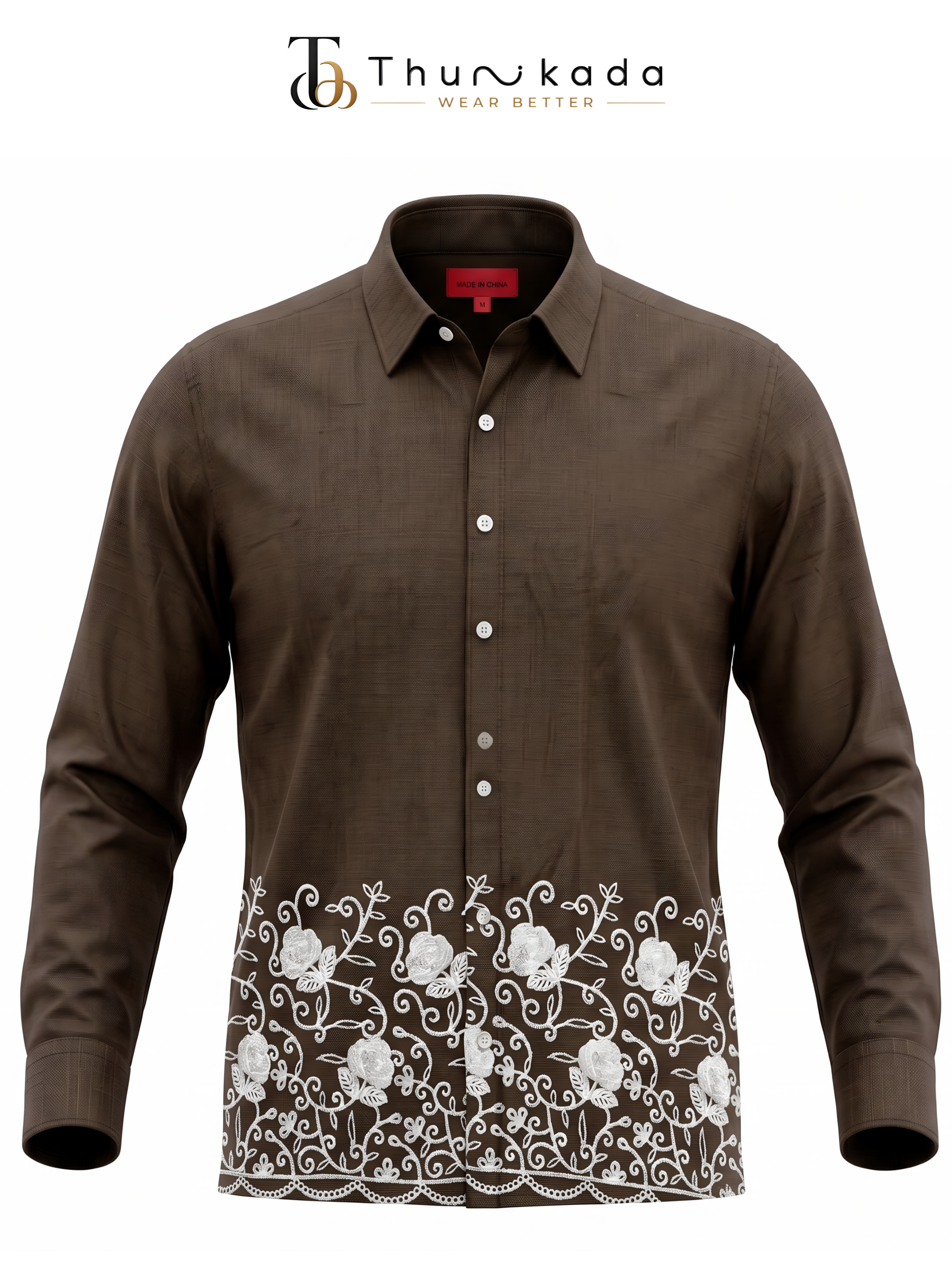 Embroidery Floral Hem Casual Shirt