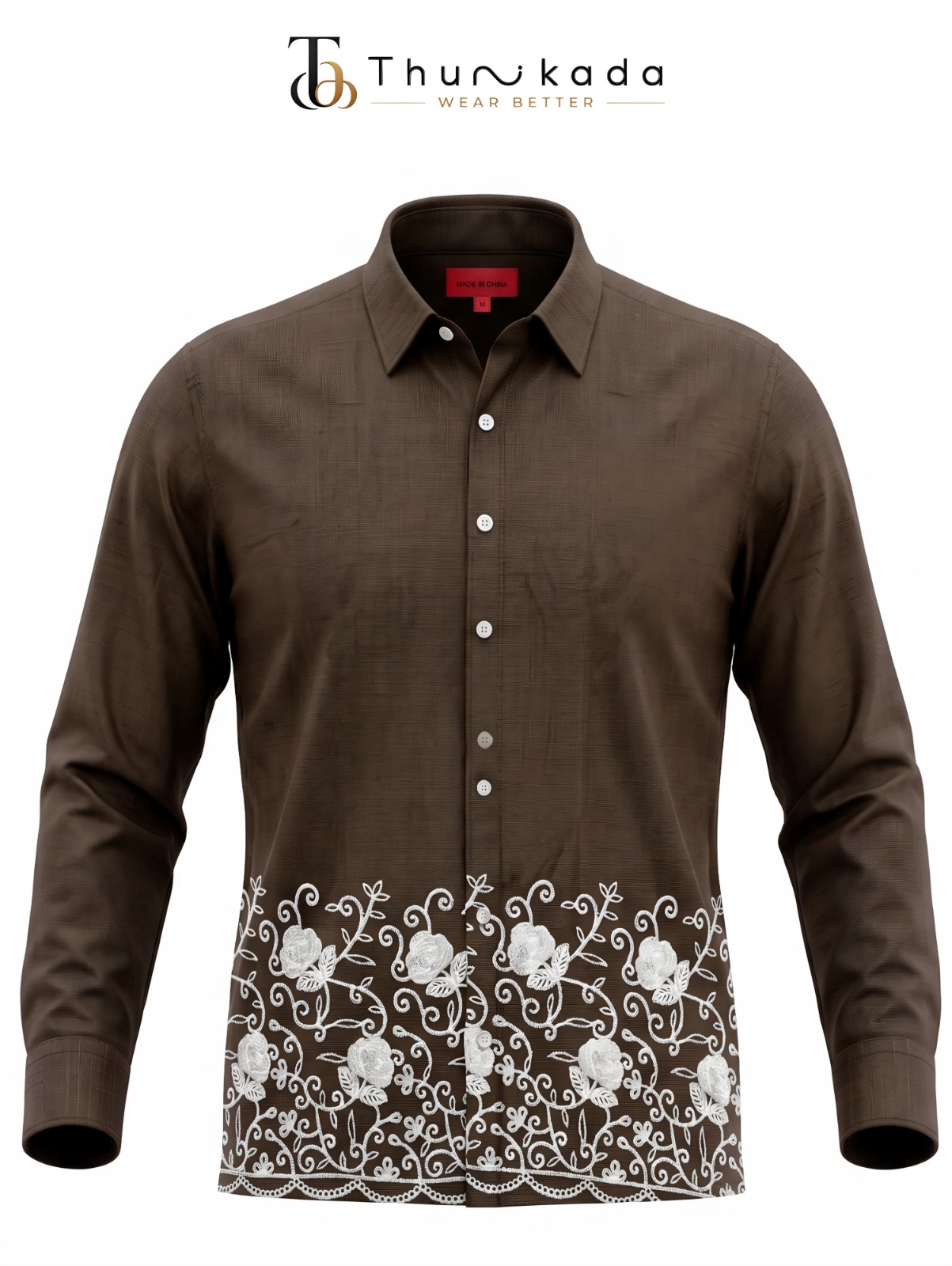 Embroidery Floral Hem Casual Shirt