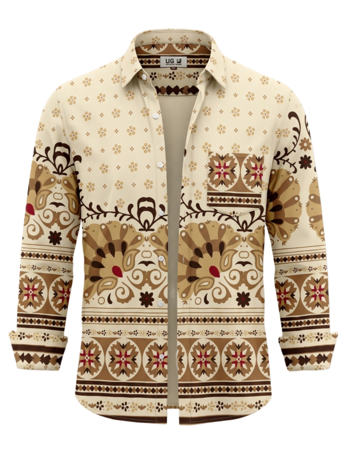 Bohemian Vintage Printed Casual Shirt - Beige thumbnail 4