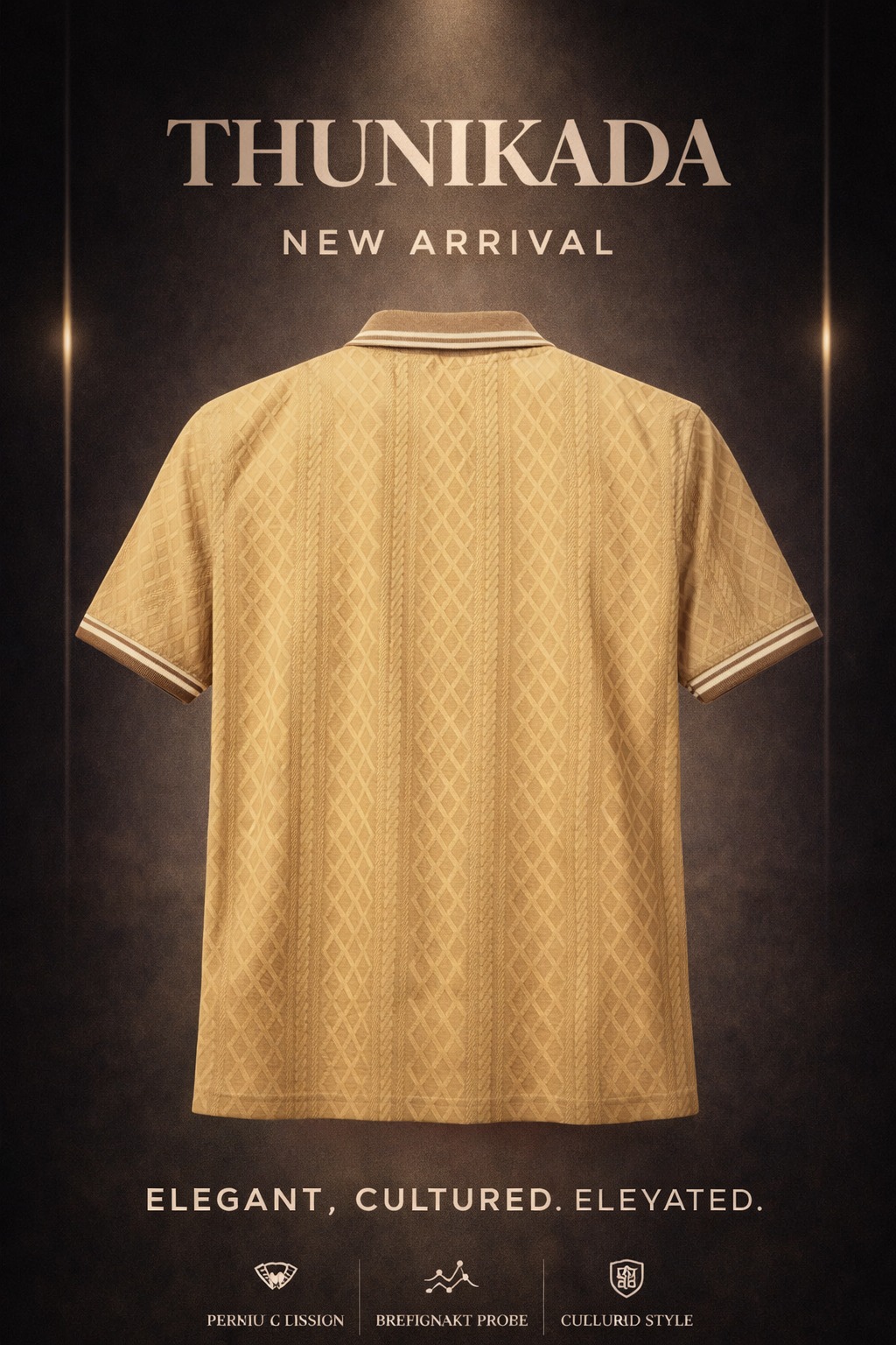 Beige Textured Zipper Polo T Shirt - Cream thumbnail 2