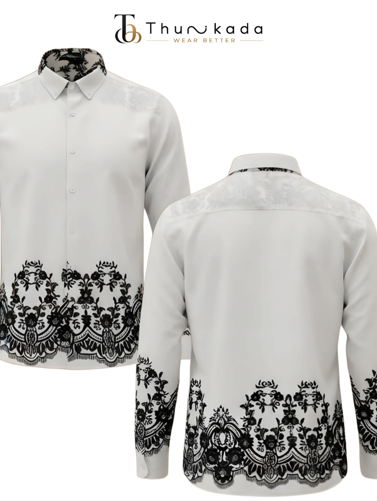 Men's Elegant Floral Embroidered White Shirt thumbnail 3