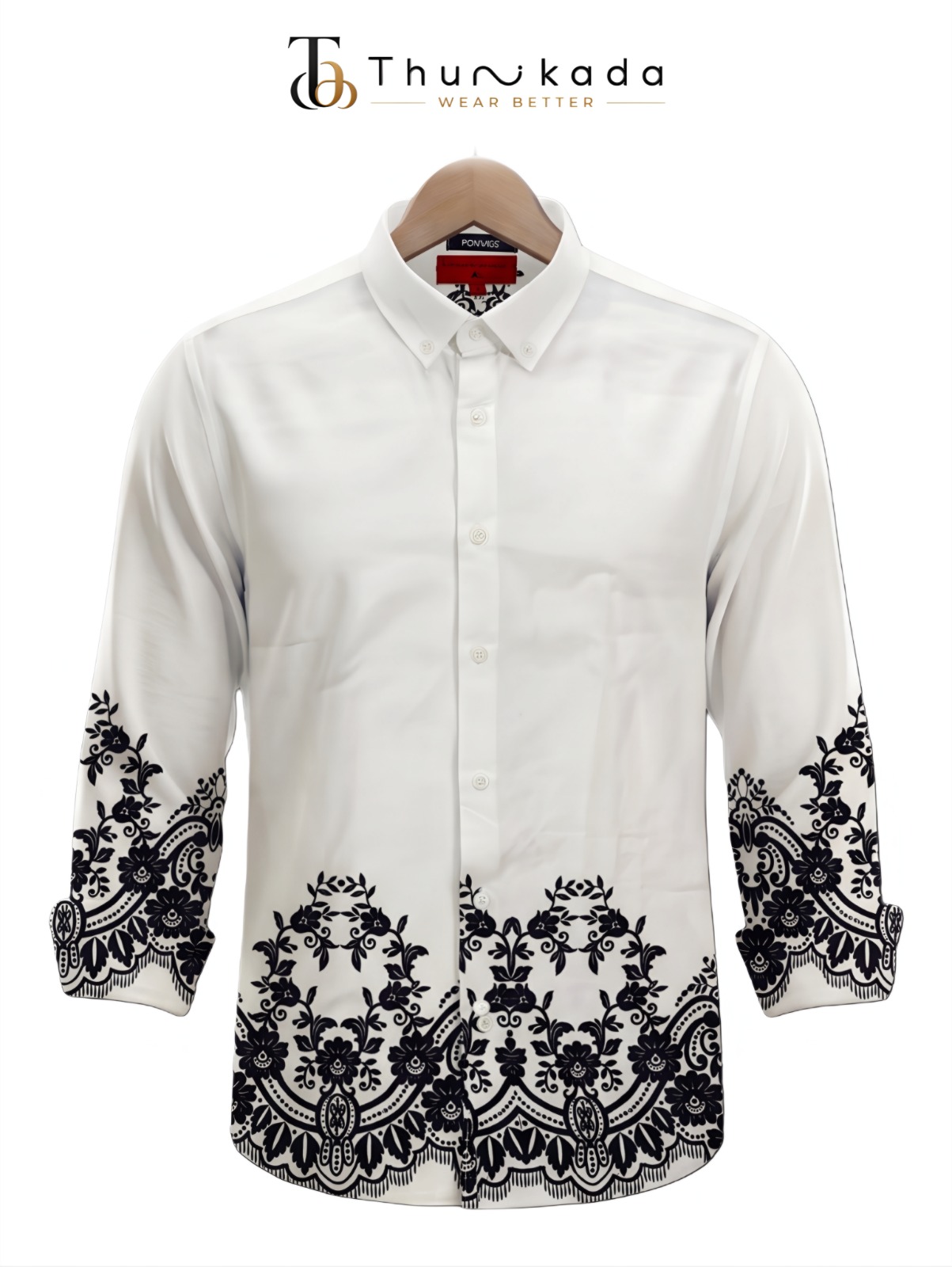 Men's Elegant Floral Embroidered White Shirt thumbnail 1
