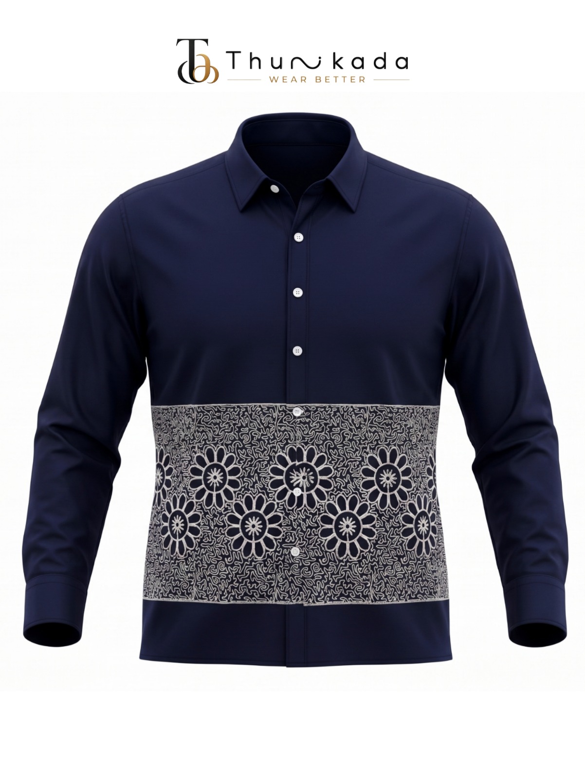 Ethnic Mandala Border Shirt - Navy Blue