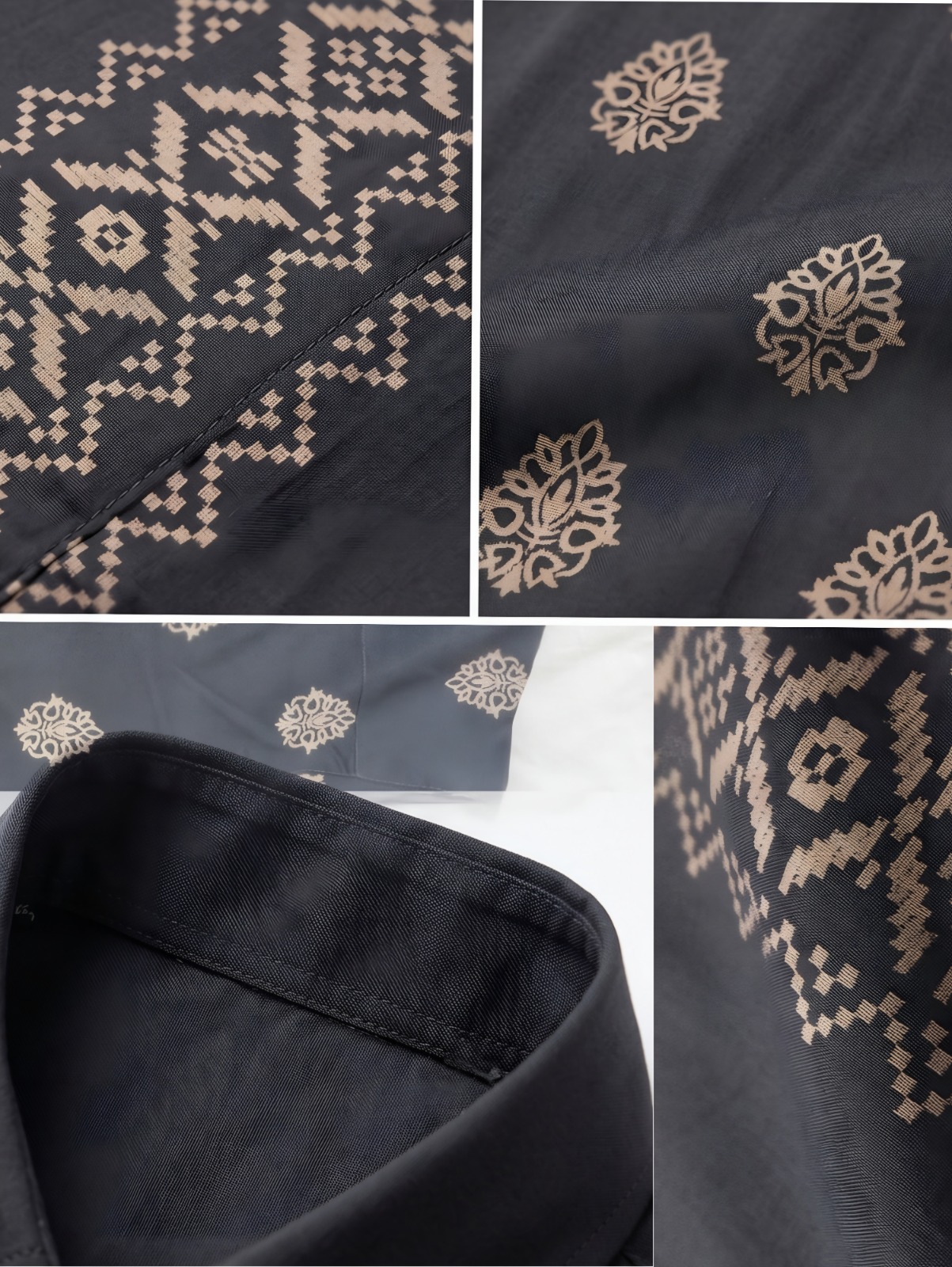 Charcoal Grey Gold Motif Printed Shirt thumbnail 2