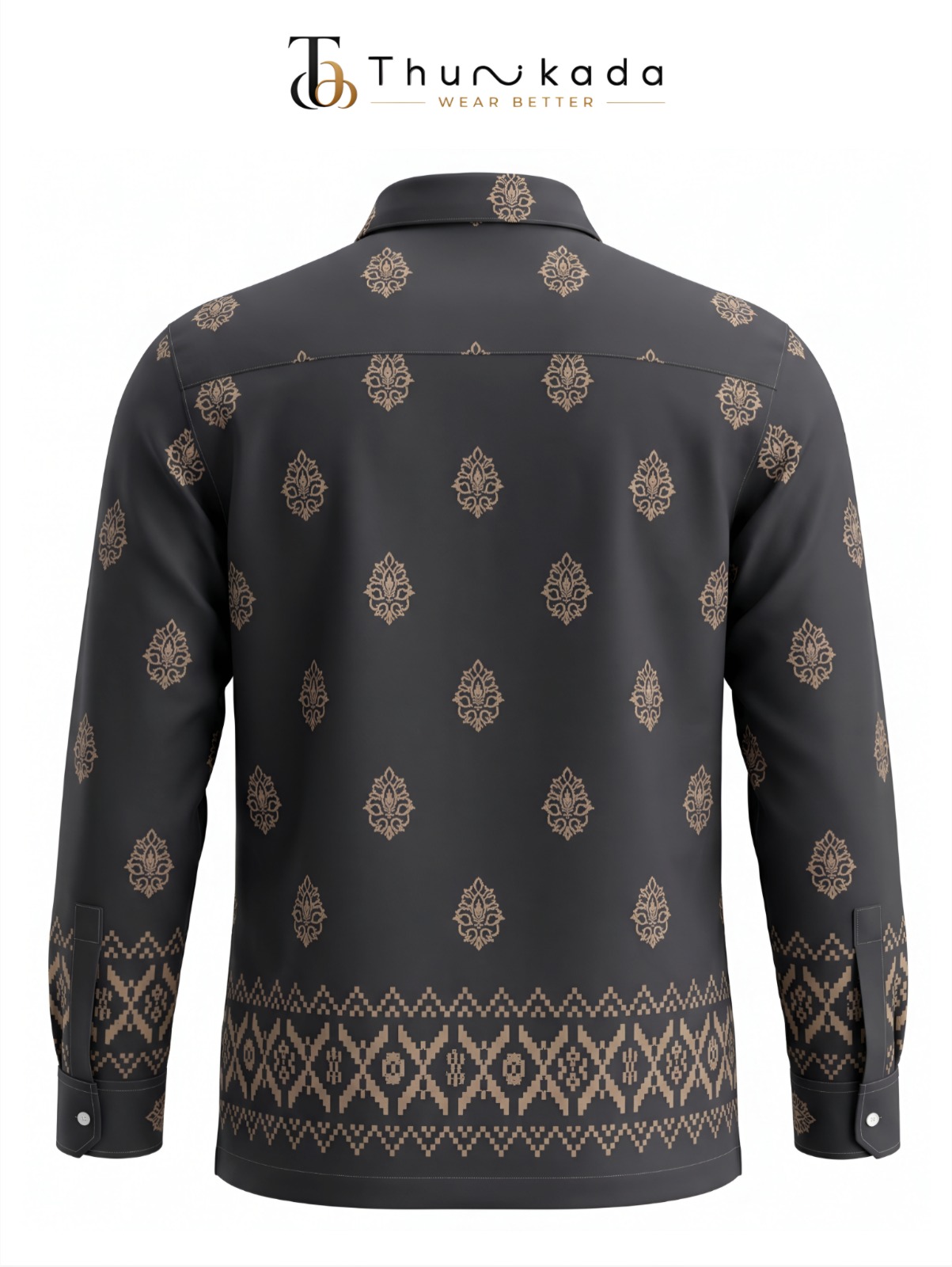 Charcoal Grey Gold Motif Printed Shirt thumbnail 3