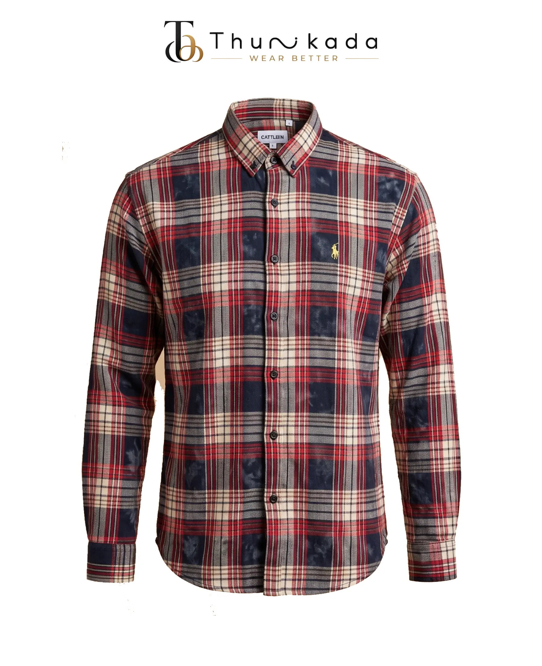 Acid Wash - Tartan Plaid Shirt(Crimson & Navy) thumbnail 1
