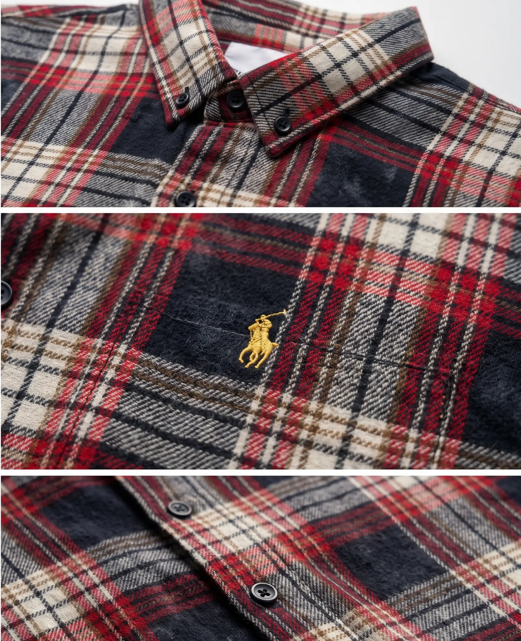 Acid Wash - Tartan Plaid Shirt(Crimson & Navy) thumbnail 2