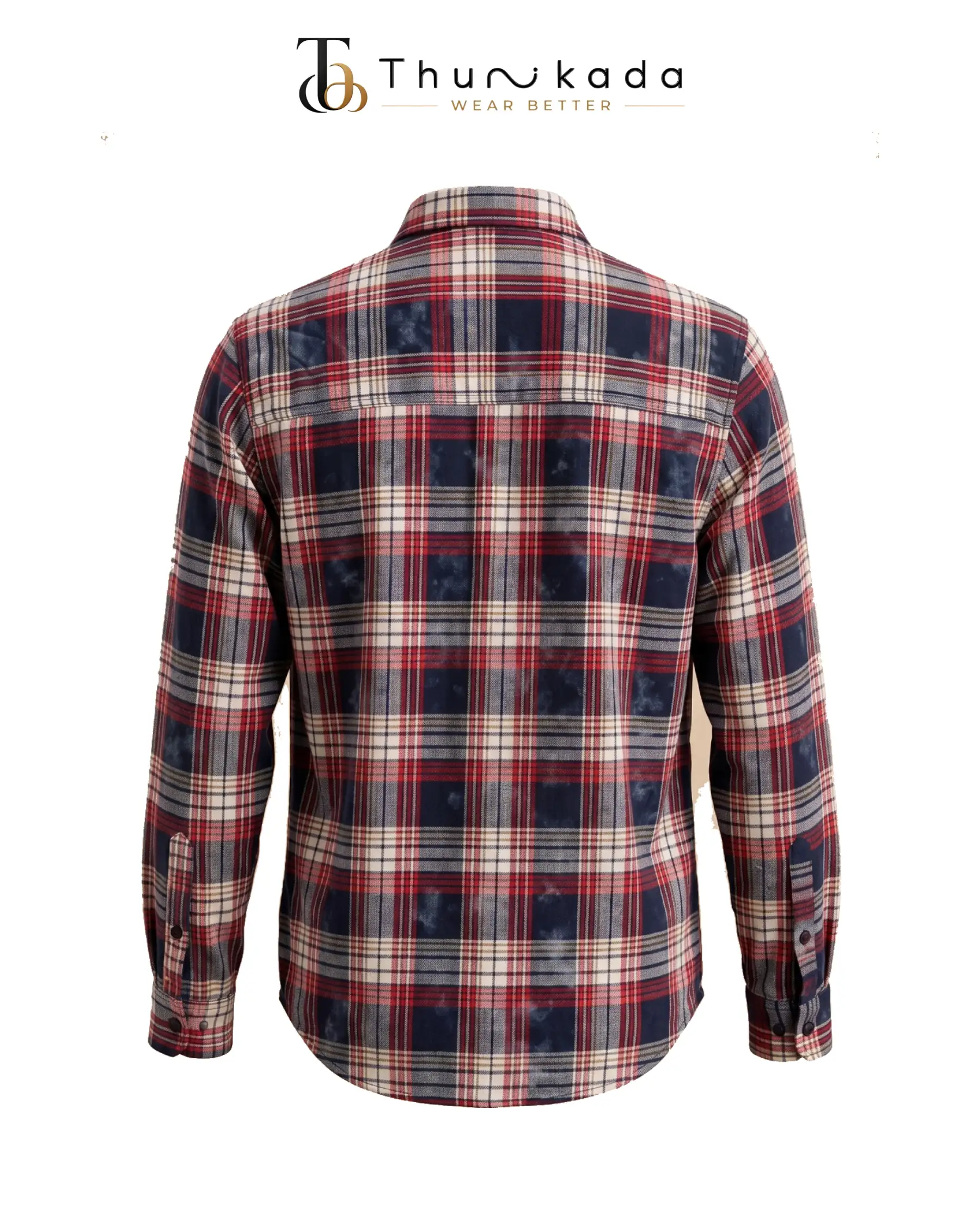 Acid Wash - Tartan Plaid Shirt(Crimson & Navy) thumbnail 3