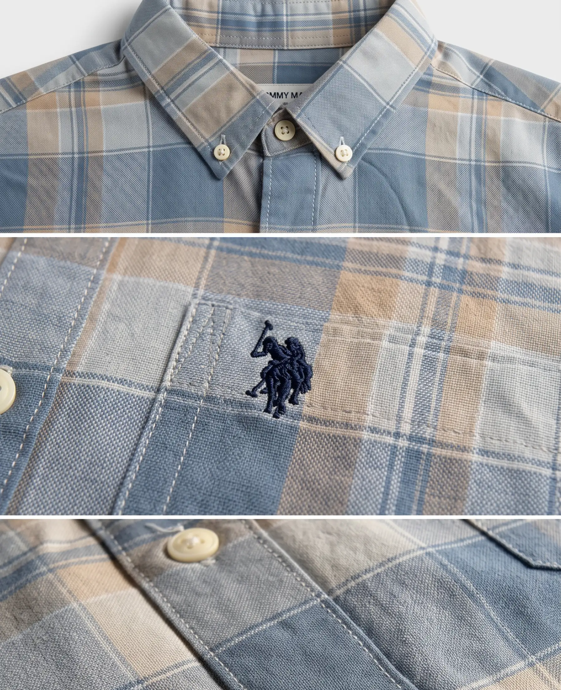 Sky Blue & Tan Casual Plaid Shirt thumbnail 2