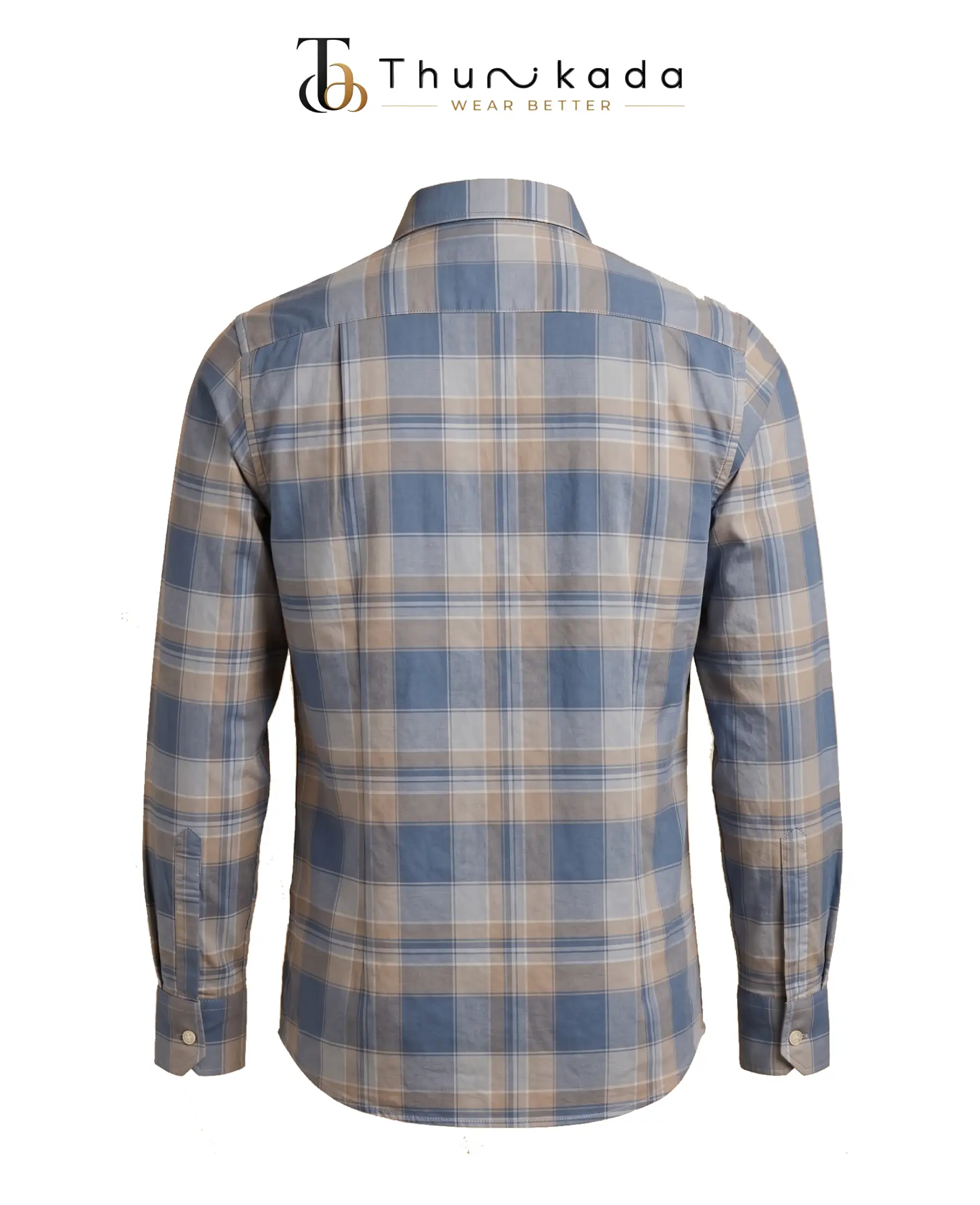 Sky Blue & Tan Casual Plaid Shirt thumbnail 3