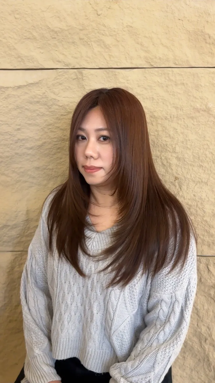 韓系及肩中長髮｜棕色微彎修顏直髮｜Oona 烏娜｜TiAM 桃園民生店