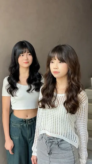 韓式大波浪燙｜棕色瀏海雙人同款造型