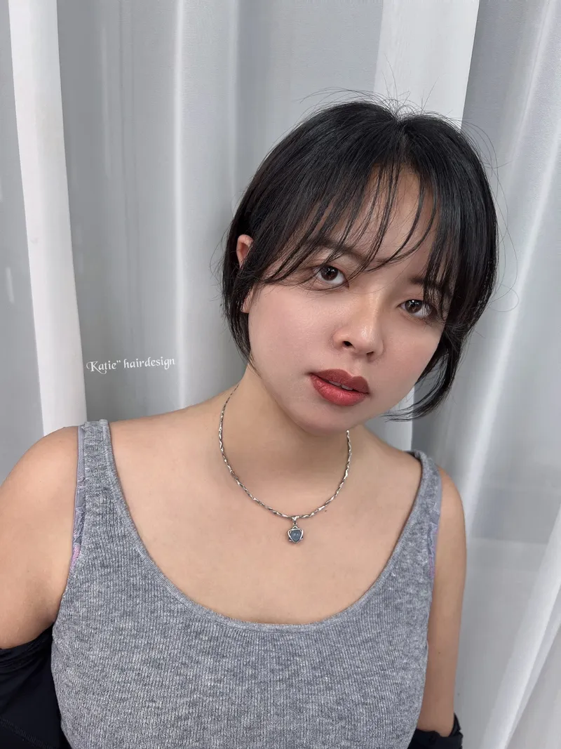 韓系氣質短髮｜黑髮瀏海修顏女短髮｜Katie 凱蒂｜TiAM 中壢中平店