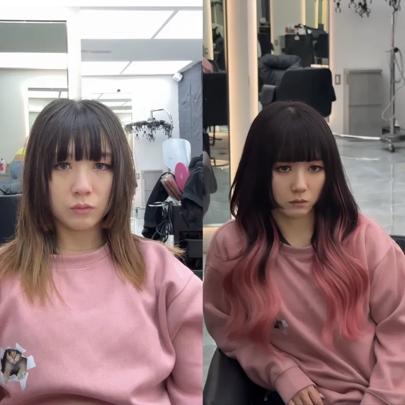 粉棕漸層染｜雙色長髮雙人造型示範｜Hannah｜TiAM 中壢中正店