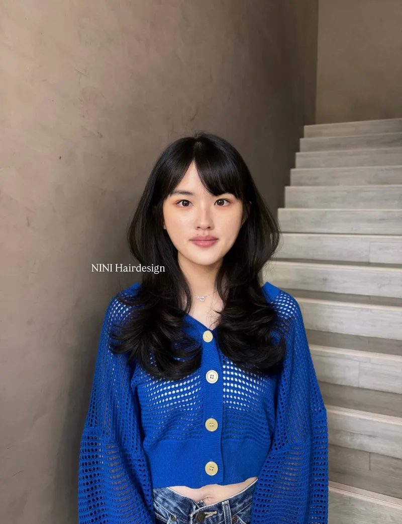 黑髮微捲中長髮｜修顏瀏海日常感｜Nini｜TiAM 中壢中平店