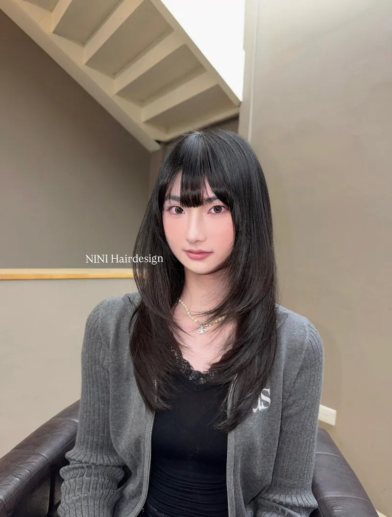黑髮直順長髮｜韓系修顏瀏海｜Nini｜TiAM 中壢中平店