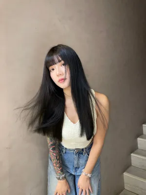 黑髮接髮長直髮｜及腰自然瀏海造型｜Nini｜TiAM 中壢中平店 1