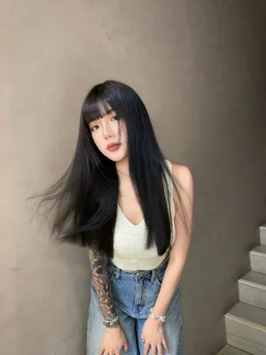 黑髮接髮長直髮｜及腰自然瀏海造型｜Nini｜TiAM 中壢中平店 3
