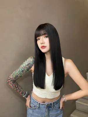 黑髮接髮長直髮｜及腰自然瀏海造型｜Nini｜TiAM 中壢中平店 4