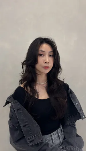 長髮層次燙｜深棕修顏瀏海大波浪｜Elaine｜TiAM 桃園民生店 1
